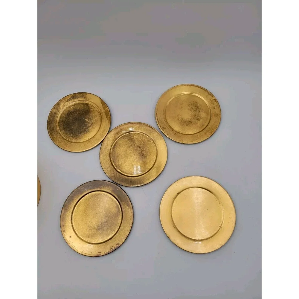 Vintage Gold & Black Lacquerware 5 Appetizer Snack‎ Plates In Holder